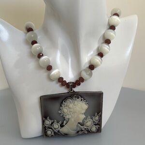 925 sterling silver Cameo Pendant moon stonesNecklace